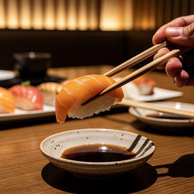 Close-up of nigiri showing glossy fish and well-formed rice